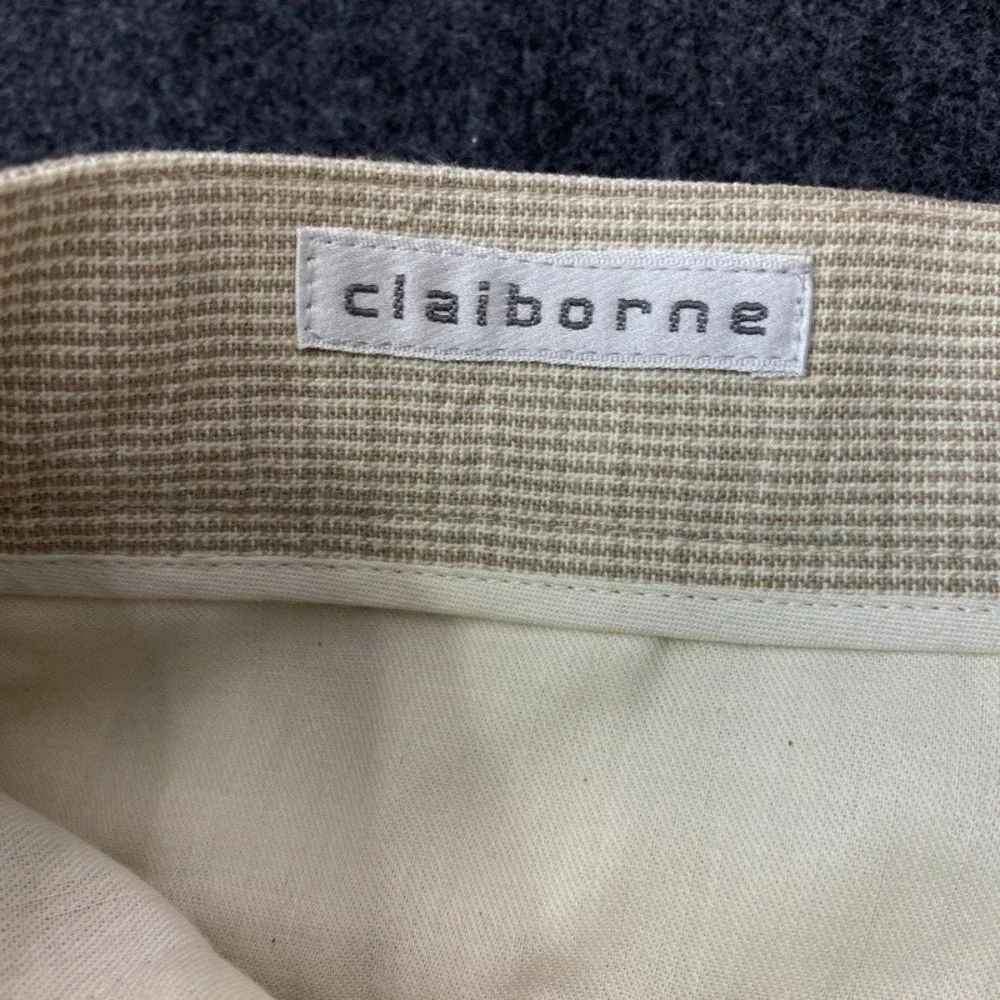 NWT VTG Claiborne Dress Pants Men 30R Beige Micro Check Pleated Cuffed Cotton